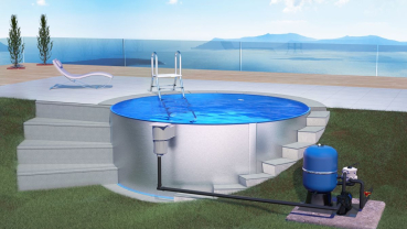 Stahlwandpool Rund Blau 3D